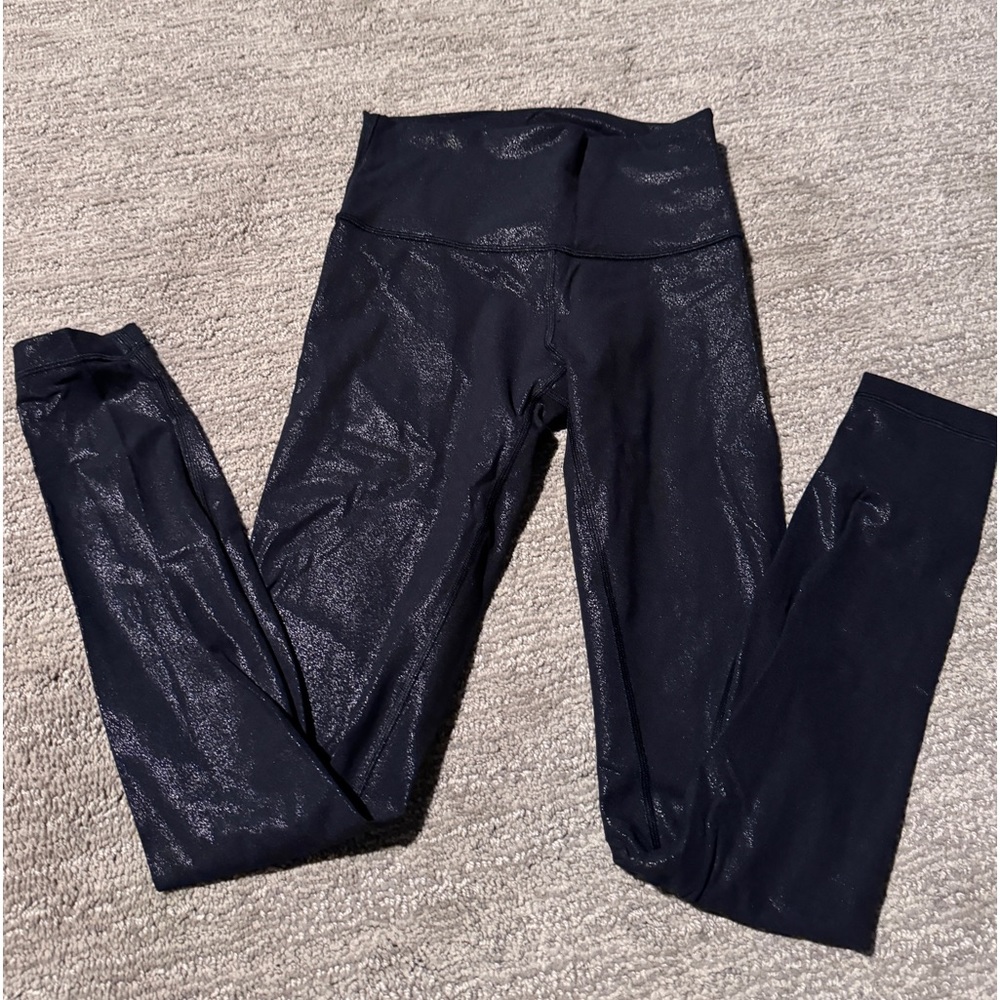 Lululemon black shine foil leggings size 4 ankle 28”